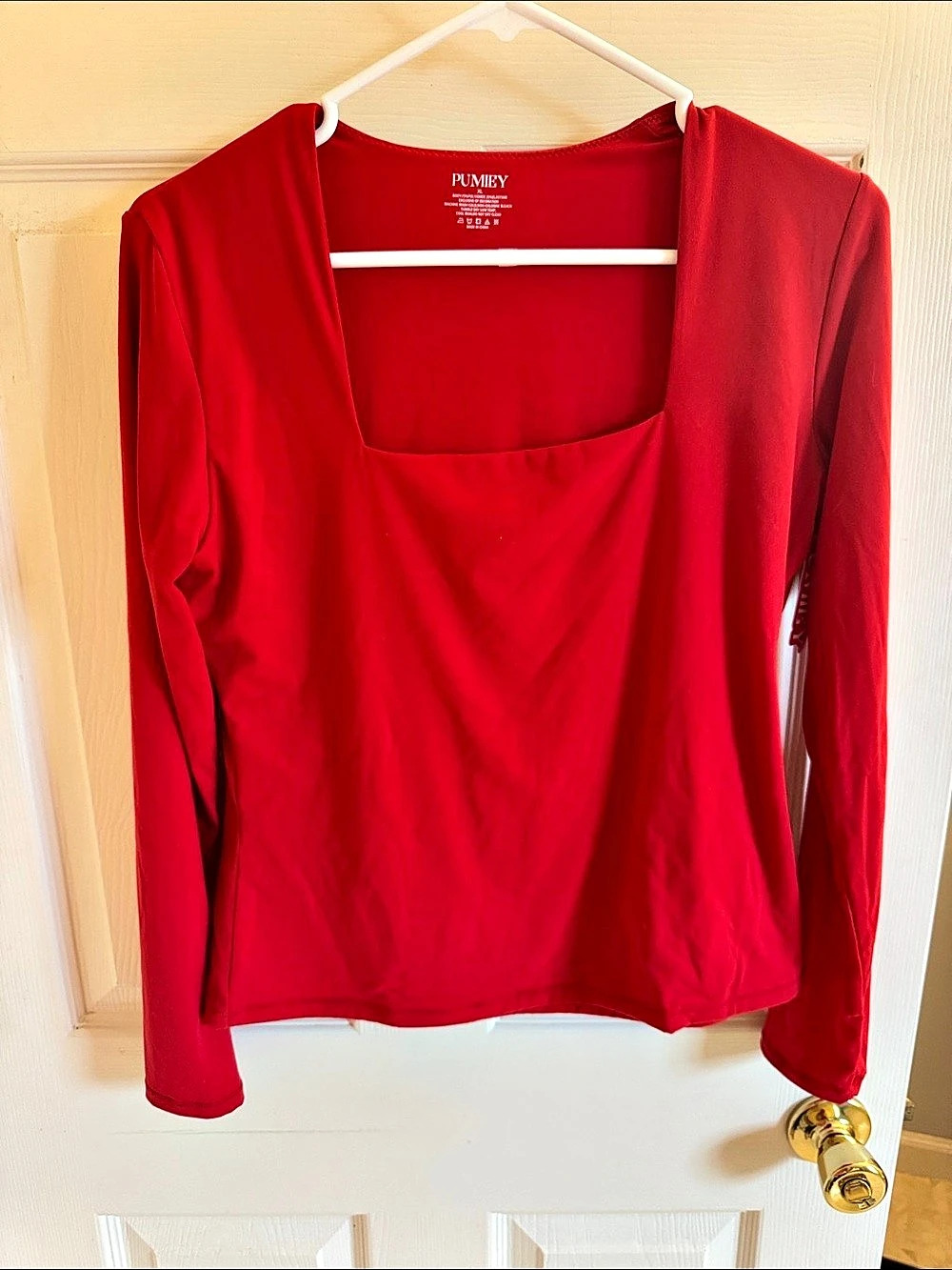PUMEY Red Square Neck Long Sleeve Top Size XL NWT